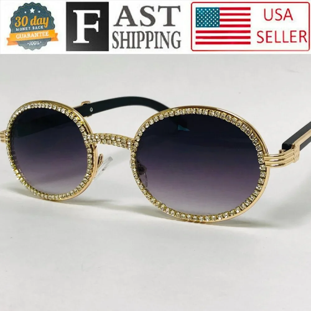 Men Sunglasses Black Lens Oval Diamond Gang Style Quevo Migos Model Lentes Gafas